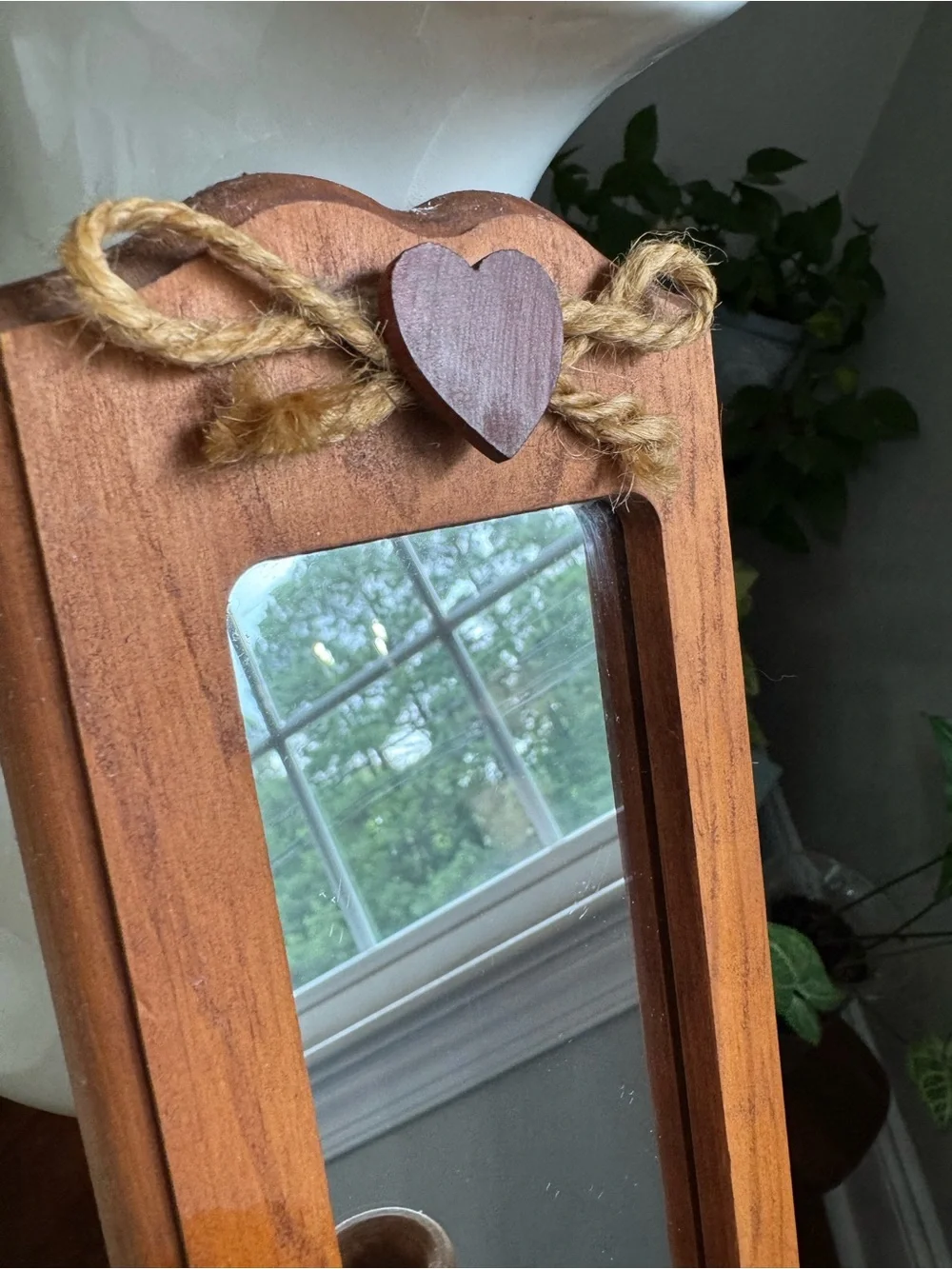 Wood-Framed Heart Accent Mirror Candle Holder